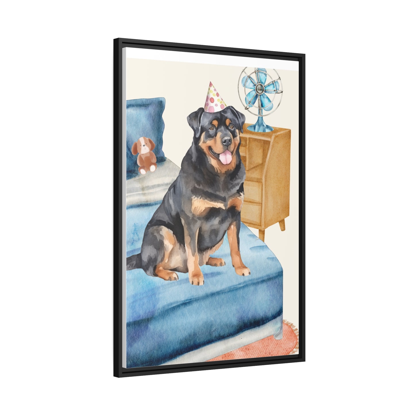 Rottweiler pup Matte Canvas, Black Frame