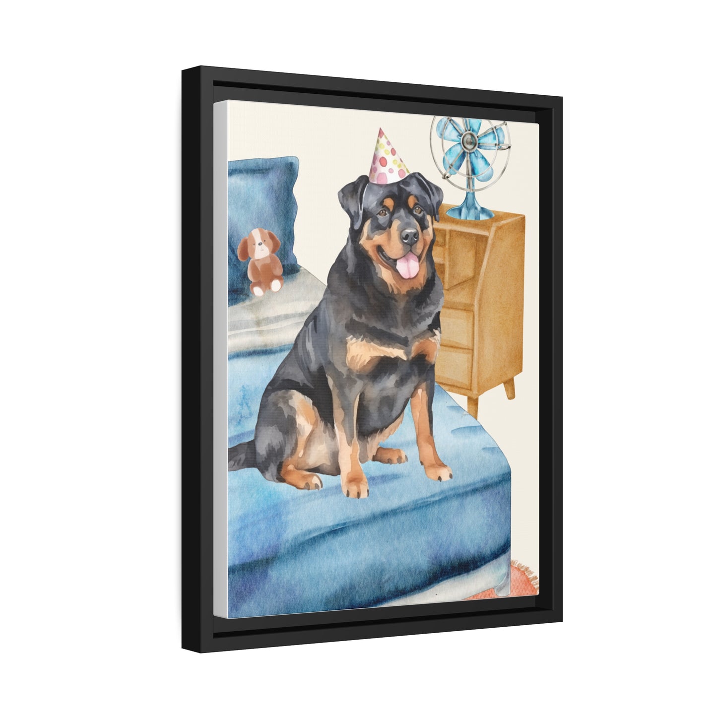 Rottweiler pup Matte Canvas, Black Frame