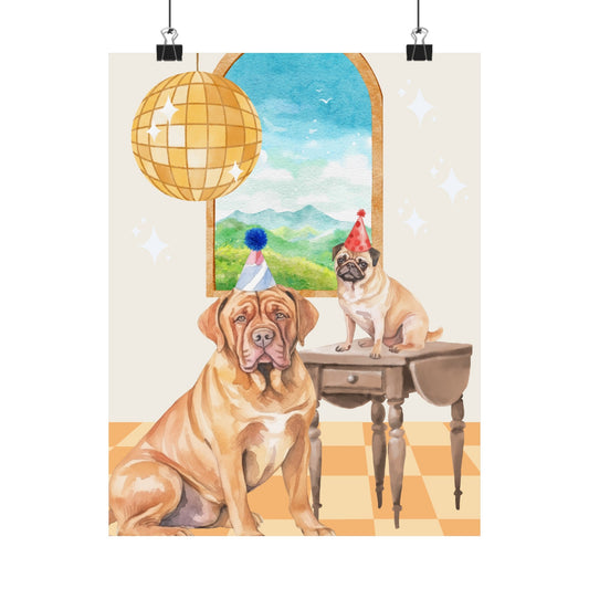 Pug Disco ball party Matte Vertical Posters - The muggin shop