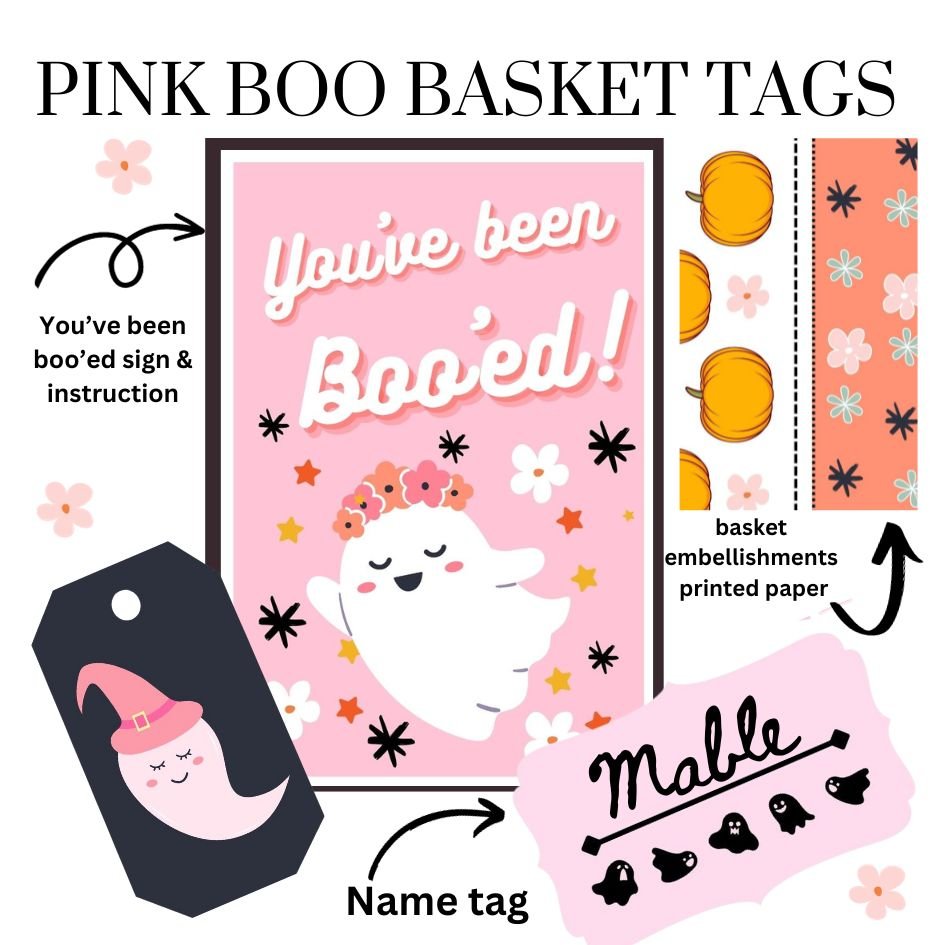 Pink girly You've been Boo'ed design tag set - The muggin shop
