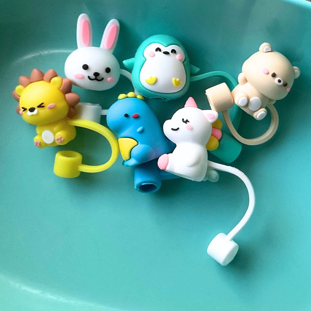 SET of animal Straw toppers caps - The muggin shop