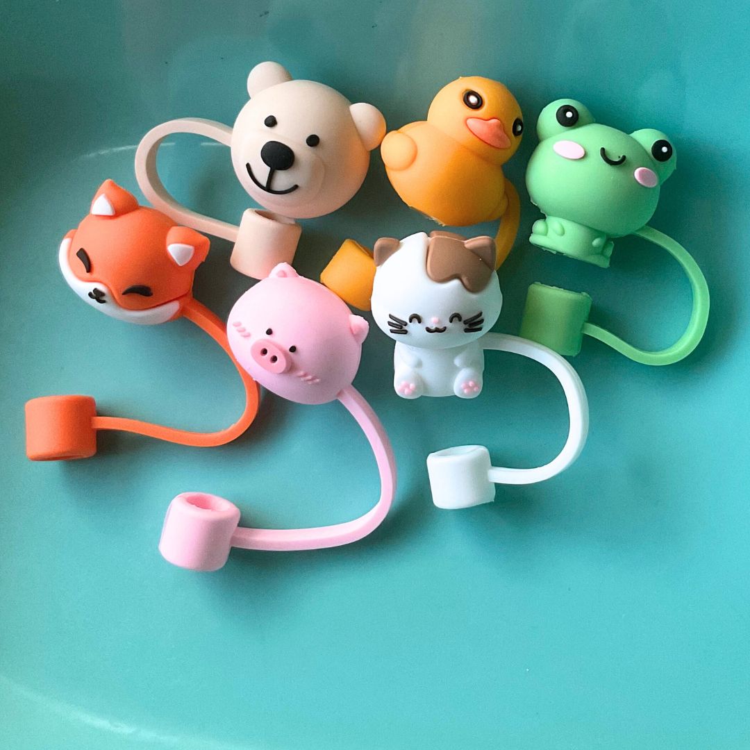 SET of animal Straw toppers caps - The muggin shop